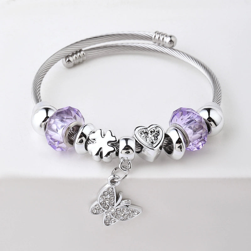 Heart Shape Butterfly Bangle - Purple