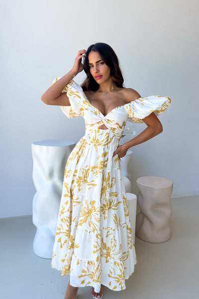 ROSA DRESS - WHITE / YELLOW