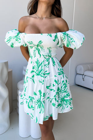 KARMA DRESS - WHITE / GREEN