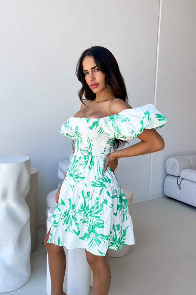 KARMA DRESS - WHITE / GREEN