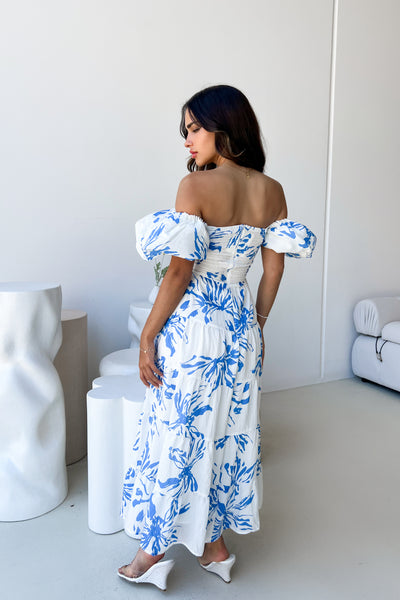 ROSA DRESS - WHITE / BLUE