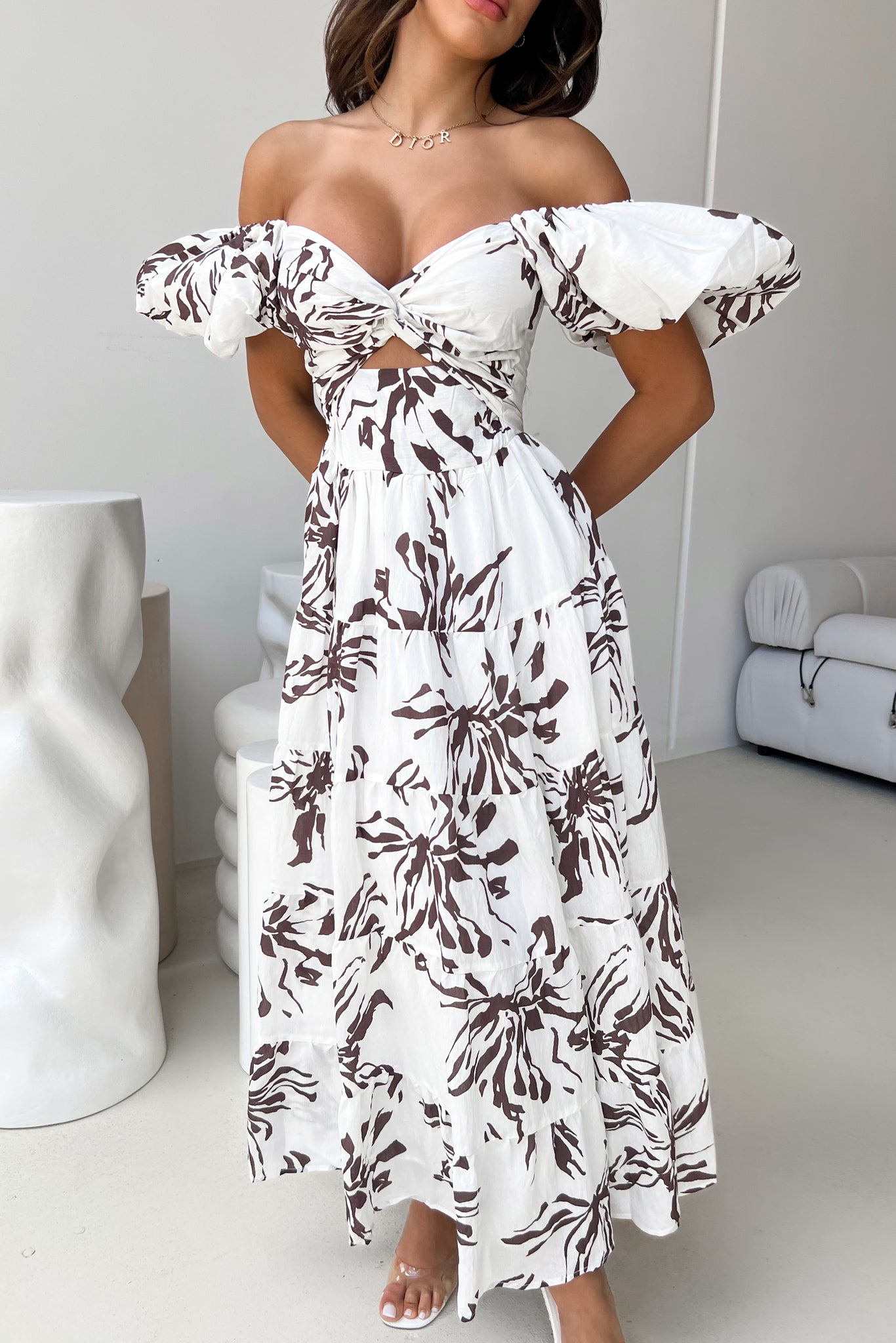 ROSA DRESS - WHITE / COFFEE