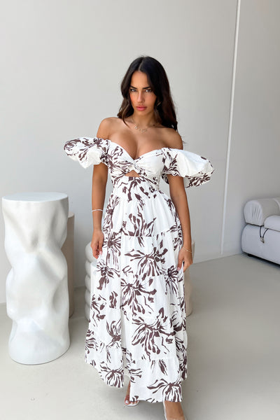 ROSA DRESS - WHITE / COFFEE