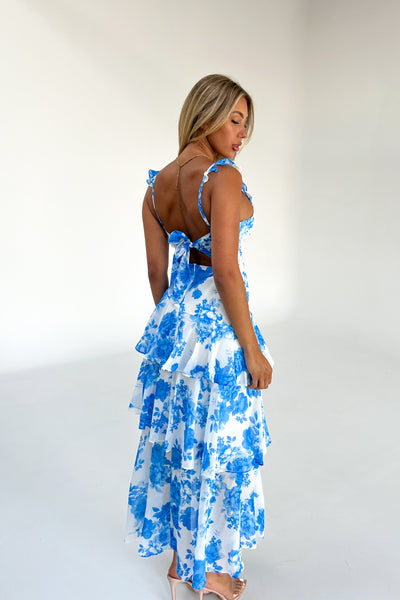 BRIDGETT DRESS - WHITE / BLUE