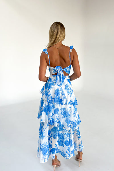 BRIDGETT DRESS - WHITE / BLUE