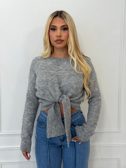 ALISHA KNIT TOP - GREY MARL