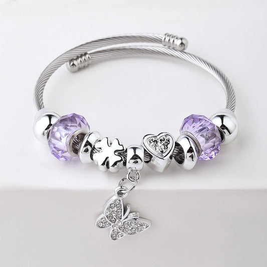 Heart Shape Butterfly Bangle - Purple
