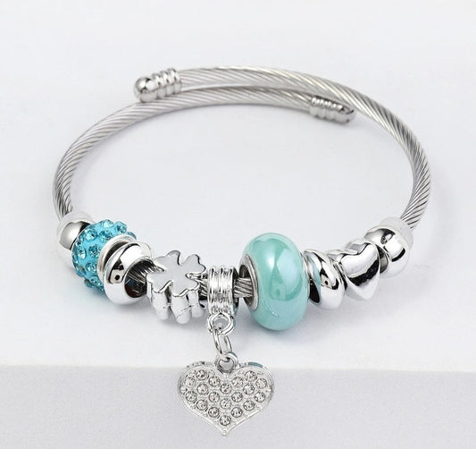 Heart Shape Butterfly Bangle - Teal