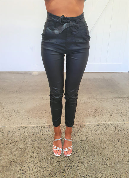 LULU PANTS  - BLACK/PLEATHER