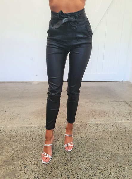 LULU PANTS  - BLACK/PLEATHER